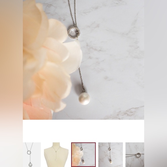 INC International Concepts Imitation Pearl and Pavé Circle Lariat Necklace - Picture 3 of 7